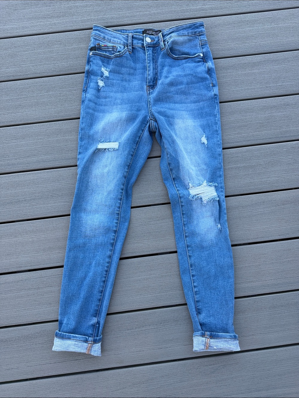 Judy Blue Light-Medium Washed Distressed Skinny Jeans